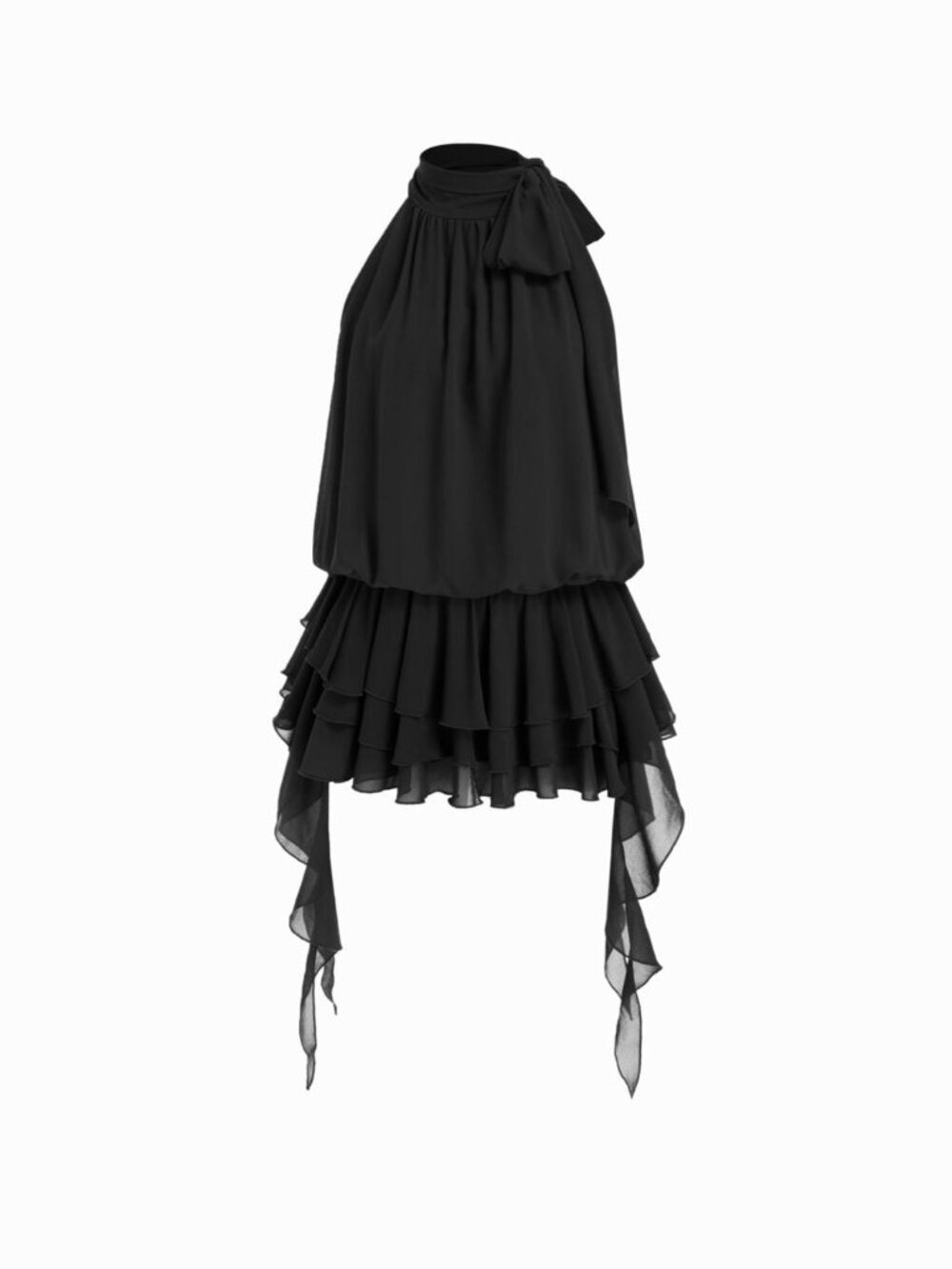 CIDER CHIFFON HALTER NECK RUFFLED RUCHED MINI DRESS BLACK MED NEW WITH TAGS